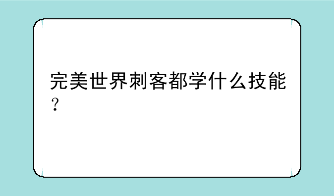 完美世界刺客都学什么技能？