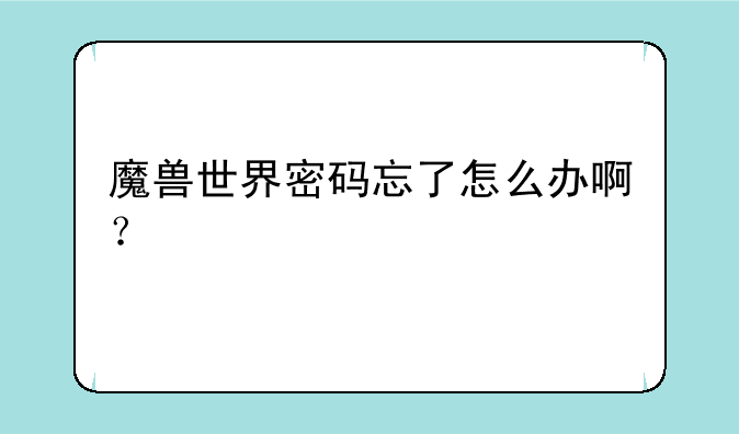 魔兽世界密码忘了怎么办啊？