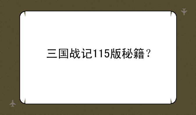 三国战记115版秘籍？