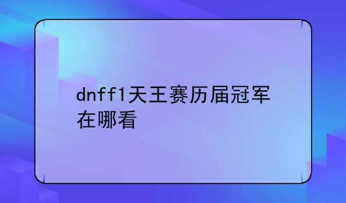 dnff1天王赛历届冠军在哪看