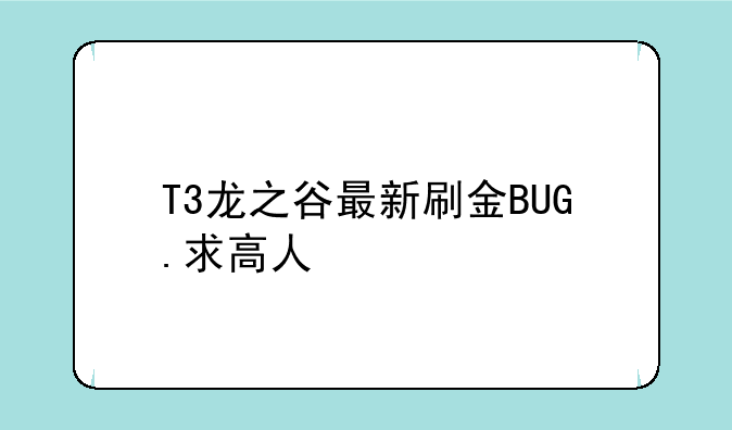 T3龙之谷最新刷金BUG.求高人