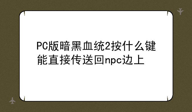 PC版暗黑血统2按什么键能直接传送回npc边上