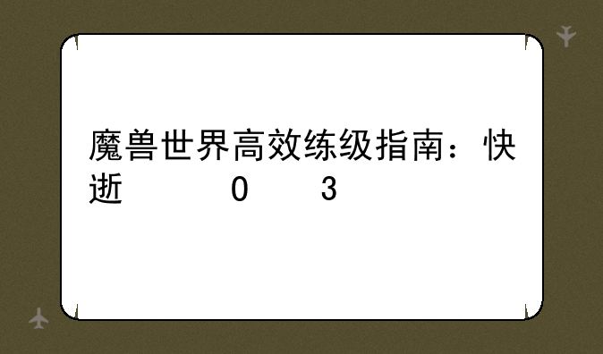 魔兽世界高效练级指南：快速体验艾泽拉斯