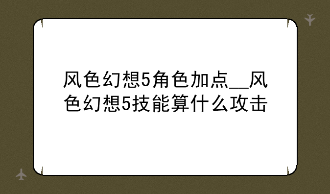 风色幻想5角色加点__风色幻想5技能算什么攻击